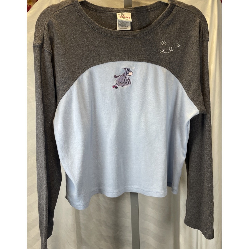 Disney Store Eeyore Snowflakes Embroidered Baby Blue Grey Sweatshirt 2X Women's